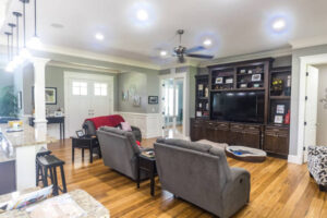 Family living room with comfortable seating and entertainment space
