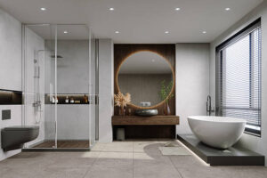 Complete bathroom addition with custom fixtures and layout